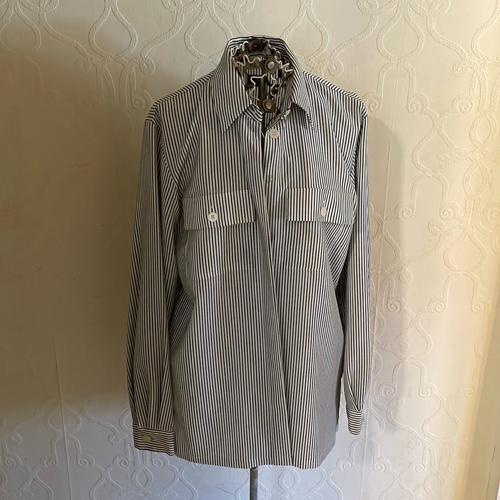 Chaus Black and White Pinstrip Shirt Shacket